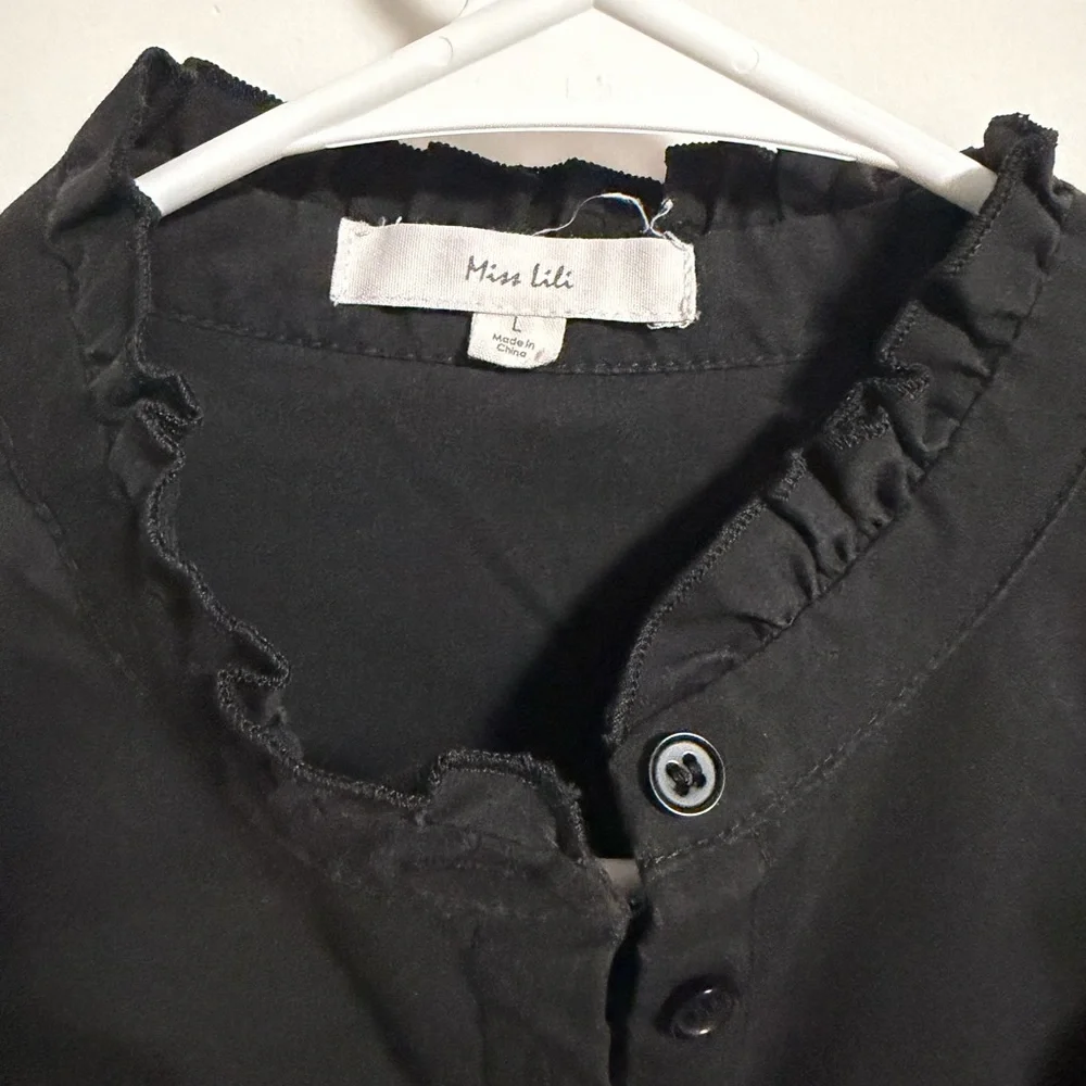Miss Lili Black Ruffled Blouse Large